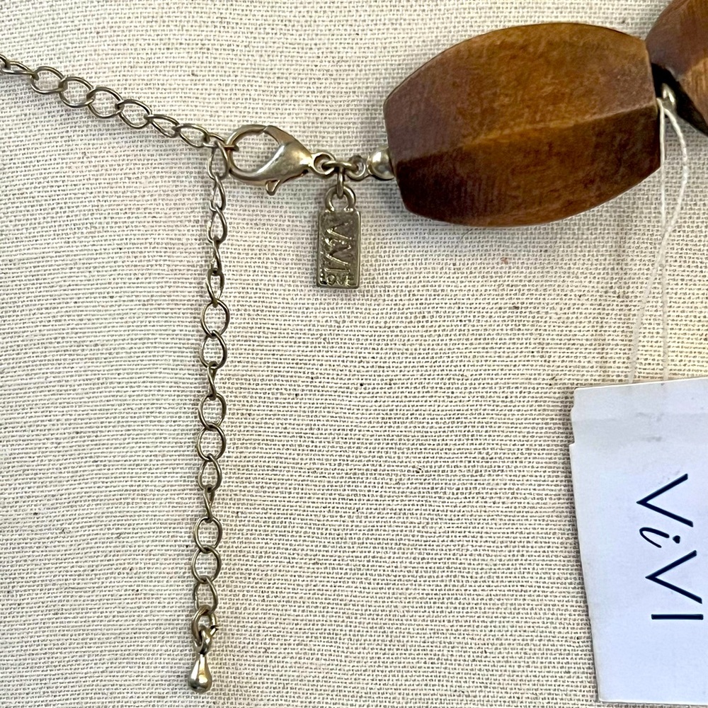 🪵 Natural Wood Pieces Necklace with Bronze Tone Spacers, Chain & Tag by ViVl - Picture 4 of 4